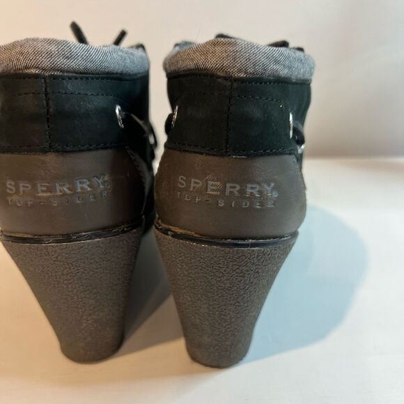 Sperry Top Slider Hadley Wedge booties Black Grey Suede wedges SZ 9 - Picture 3 of 10